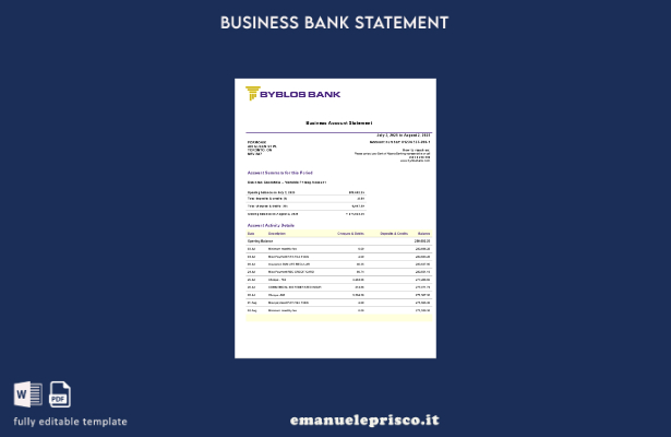modello di estratto conto aziendale Byblos in stile verificato in formato Word e